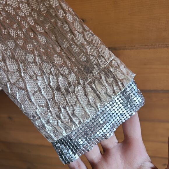 Rachel Comey Bar Textured Top in Champagne Size 4 Metallic Crinkle Puff Sleeve - Picture 5 of 10